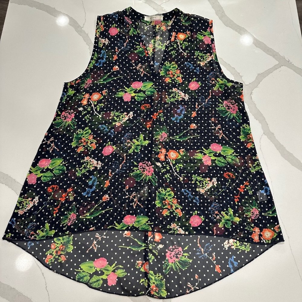 Poema Floral Blouse V-neck Tank Size: Large